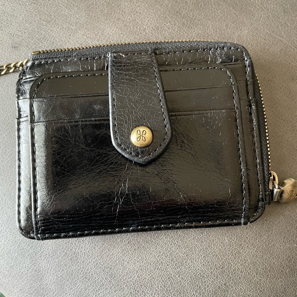 HOBO Black Compact Wallet with Zipper and Textured Leather